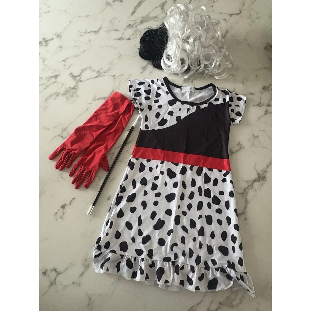 Cruella De Vil 101 Dalmatians Costume With Wig Size 3-4 T Halloween